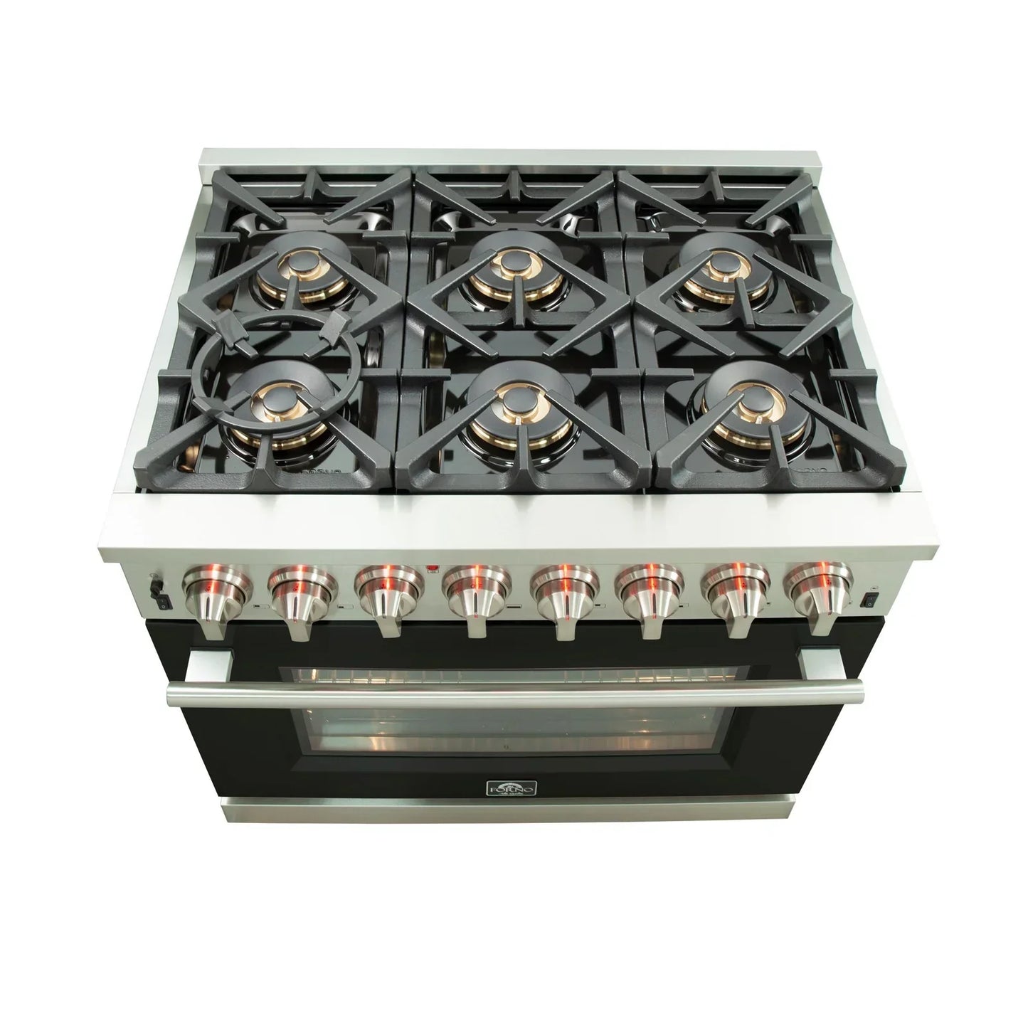 Forno Capriasca 36-Inch Dual Fuel Range, 5.36 cu. ft. Oven, 6 Burners, Black, Model FFSGS6187-36BLK