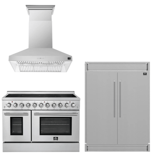 FORNO Appliance Package - 48" Electric Range, Range Hood and 60" Refrigerator