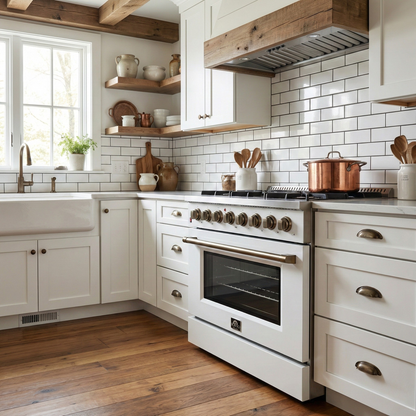 Forno Galiano 36-Inch Dual Fuel Range, 6 Sealed Brass Burners, 5.36 cu. ft. Convection Oven, White Stainless Steel with Antique Brass Accents, Model FFSGS6156-36WHT