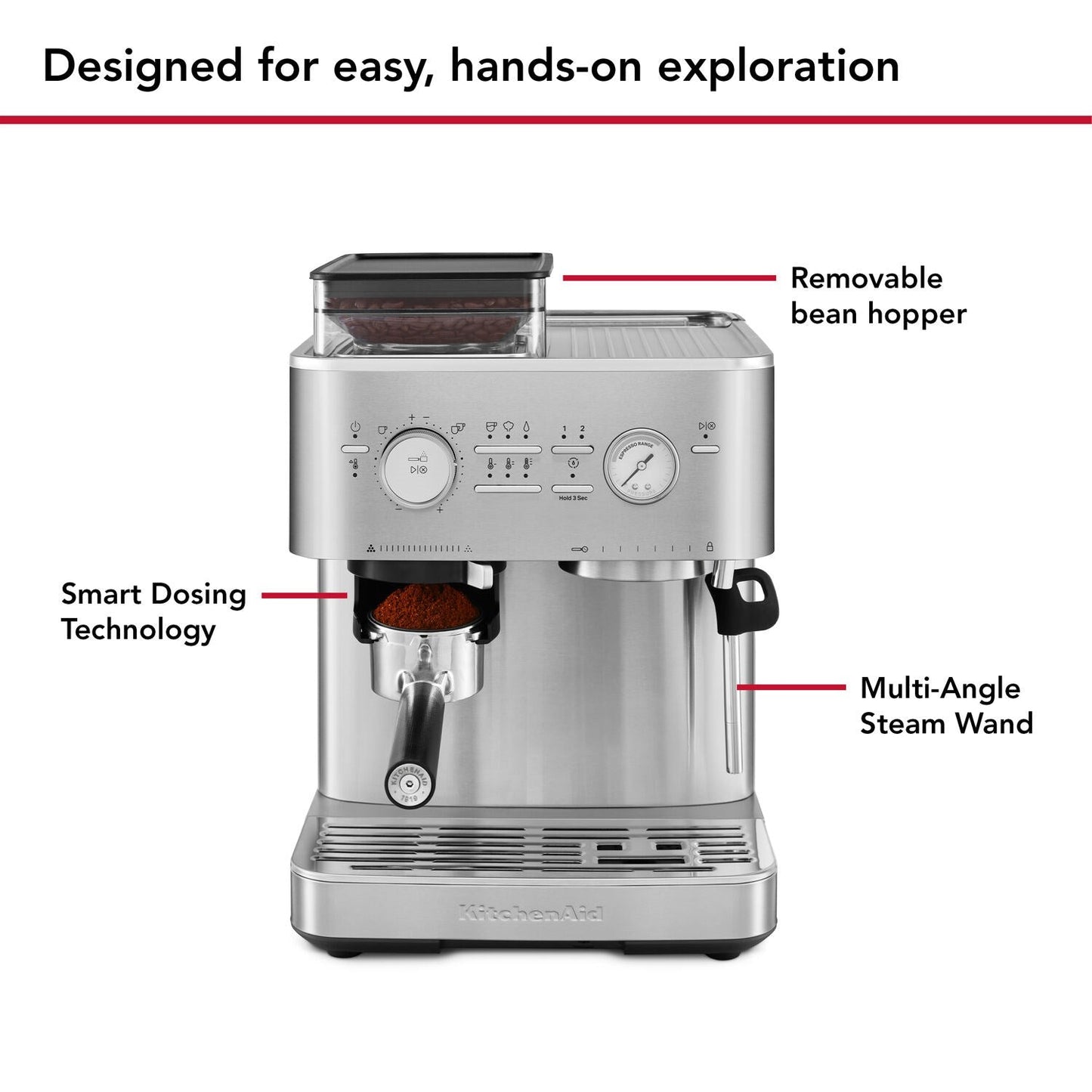KitchenAid Semi-Automatic Espresso Machine with Burr Grinder in Stainless Steel - 15 Bar Pump (KES6551SX)