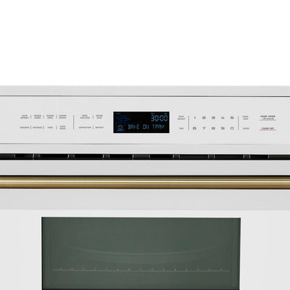 FORNO Oliena 30-Inch Built-In Microwave Oven, 1.6 cu. ft., White with Antique Brass Handle, Model FMWDR3093-30WHT
