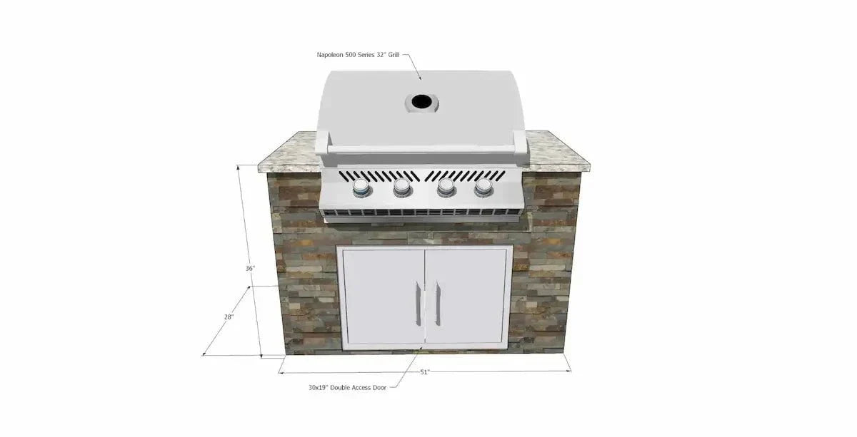 Napoleon BI32 500-Series Gas BBQ Grill Island with 30x19 Double Access Doors