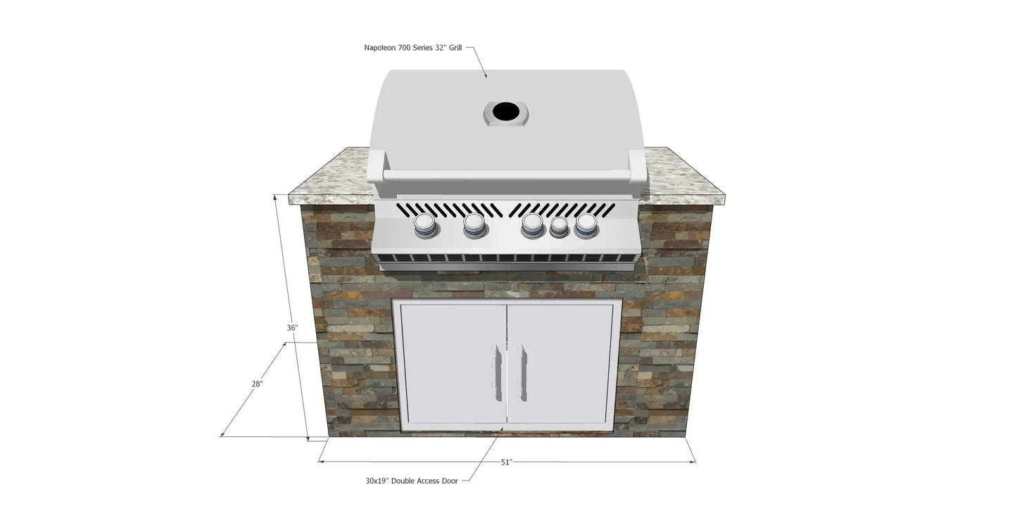 Napoleon BIG32RB Gas BBQ Grill Island with 30x19 Double Access Doors