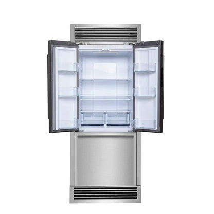 Forno Gallipoli 35-Inch French Door Refrigerator, 17.5 cu. ft., Stainless Steel with Internal Ice Maker and Decorative Grill Trim Kit (Model FFFFD1974-35SG)