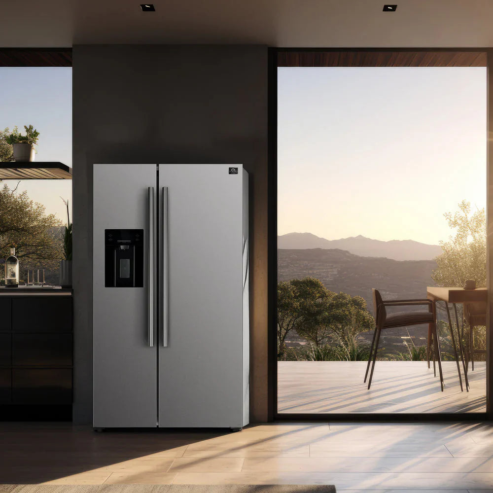 Forno 36-Inch Counter-Depth Side-by-Side Refrigerator, 20.0 Cu. Ft., Stainless Steel with Water and Ice Dispenser (FFRBI1844-36SB)