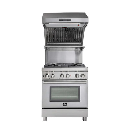 Forno Savona 30-Inch Wall-Mounted Range Hood with Backsplash, Shelf, and Red Warming Light – Model FRHWM5029-30HB