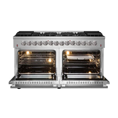 Forno Galiano 60-Inch Freestanding Dual Fuel Range with Double Oven, 8.64 cu. ft., Stainless Steel with Gold Accents (FFSGS6156-60)