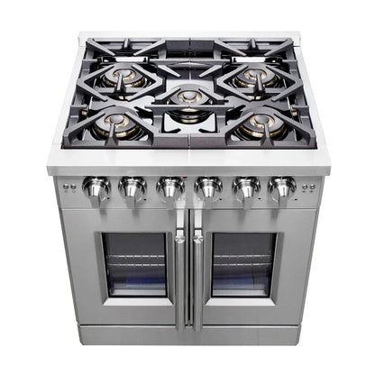 Forno Capriasca 30-Inch Freestanding All-Gas Range with French Door, 4.32 Cu. Ft., Stainless Steel (FFSGS6460-30)