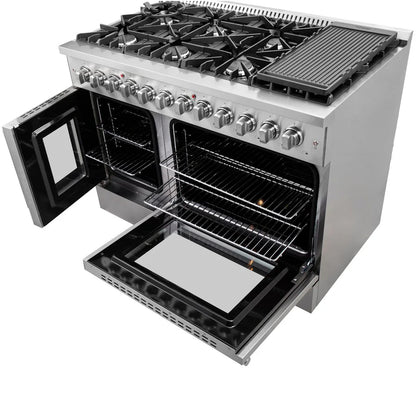 Forno Galiano 48-Inch Freestanding Dual Fuel Range with Gas Cooktop, Double Electric Oven, 6.58 cu. ft., Left Swing Door, Stainless Steel (FFSGS6356-48)