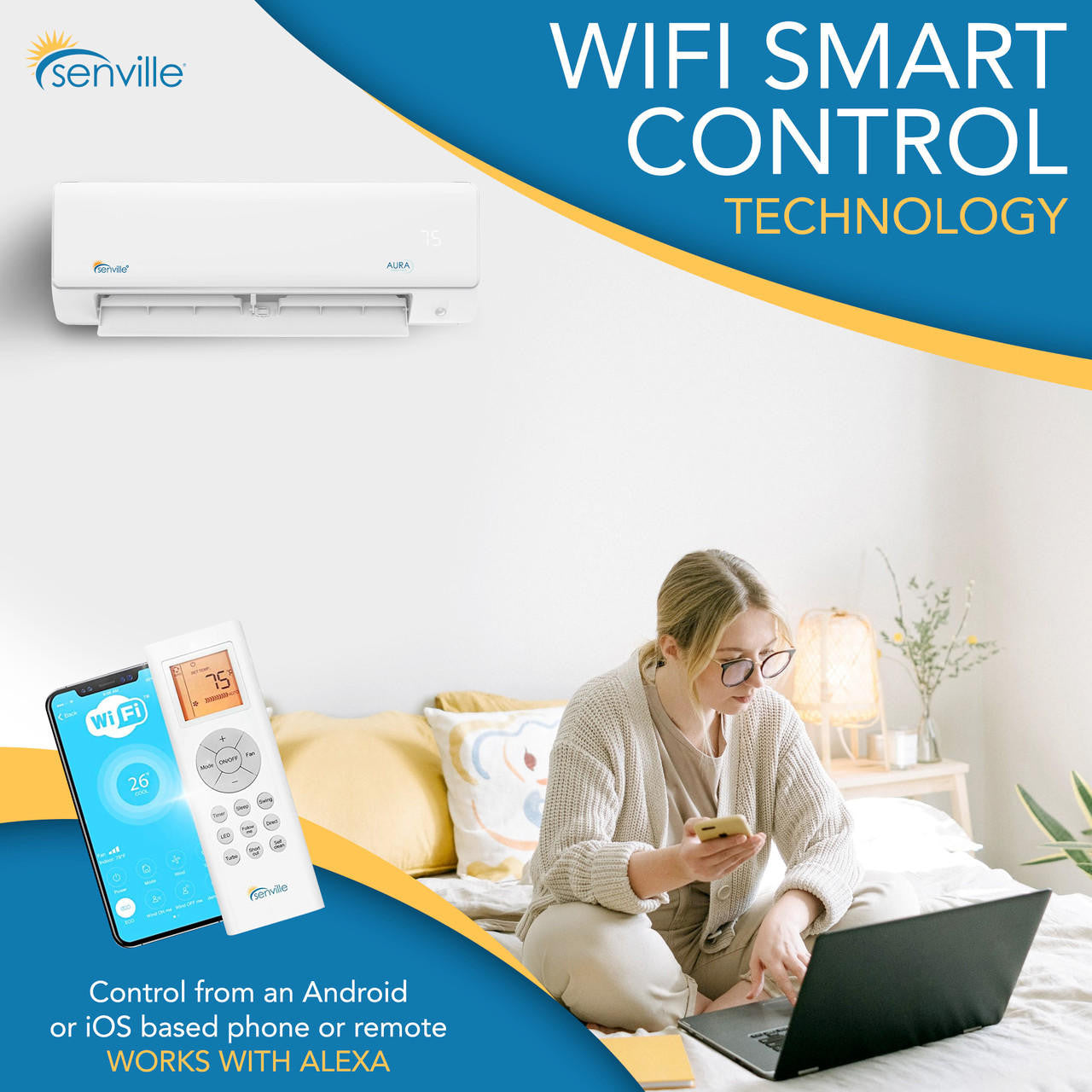 Senville AURA 18,000 BTU 2 Zone Ductless Mini Split - 230V - 25 SEER2 - Energy Star, SENA-18HF-D99