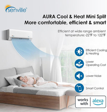 Senville AURA 9,000 BTU Single Zone Ductless Mini Split - 230V - 27.4 SEER2 - Energy Star, SENA-09HF
