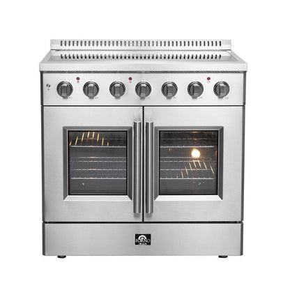 FORNO Package - 36" Electric French Door Range and Wall Mount Range Hood, AP-FFSEL6917-36-2PK-1