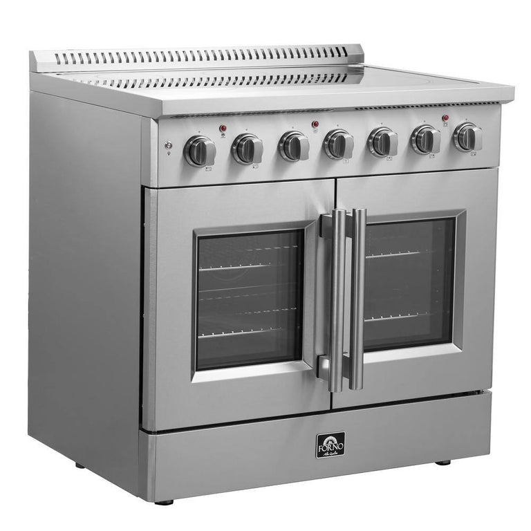 FORNO Package - 36" Electric French Door Range, Wall Mount Range Hood and Refrigerator, AP-FFSEL6917-36-3PK-1